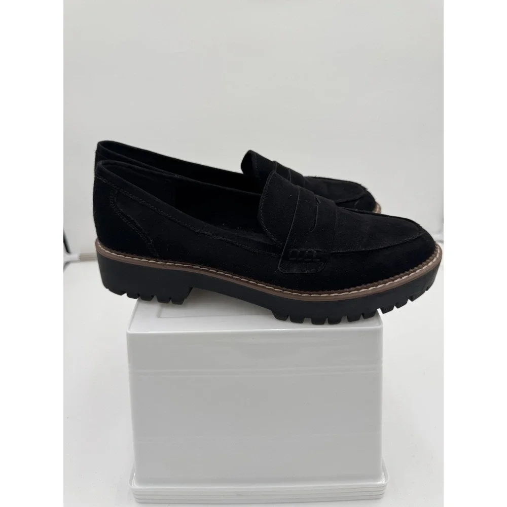 Jellypop Paris Women's Sz 11m Chunky Black Suede Platform Loafers Lug Sole - Picture 2 of 7